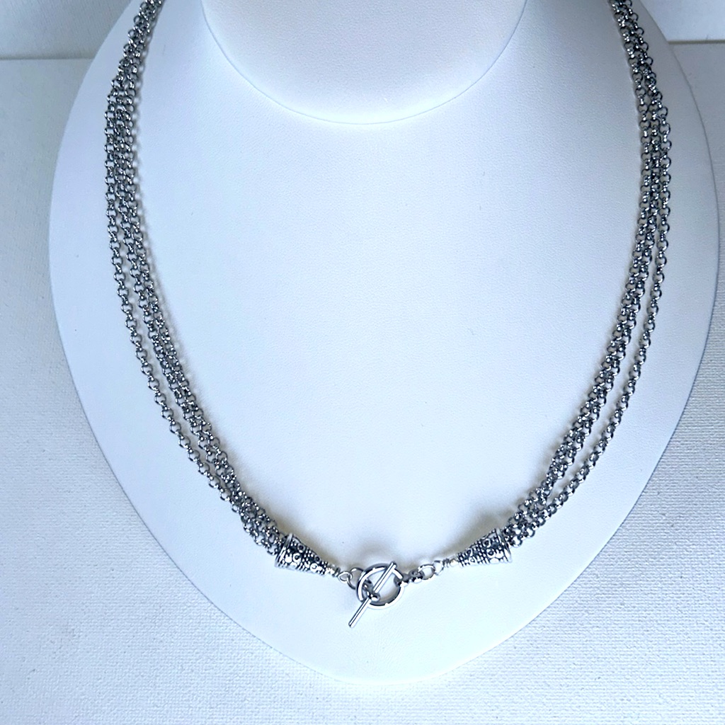 Handmade Triple Strand Toggle Closure 20” Necklace Bohemian Vacation Office Boho